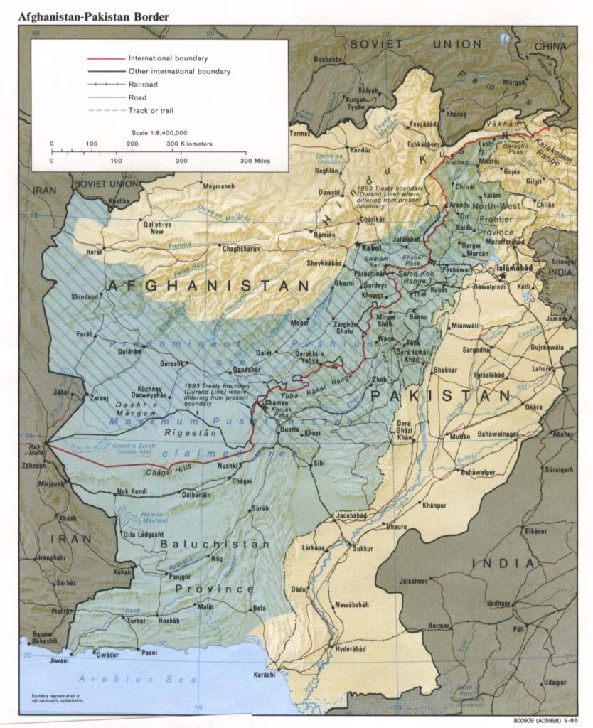 Map of the Durand Line border between Afghanistan and Pakistan